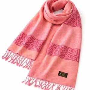 Pink Patterned Fringe Wrap Scarf by
